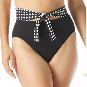 NEW Coco Reef Womens Black High Waist Bikini Swim Bottoms Lure Tie, swimwear L